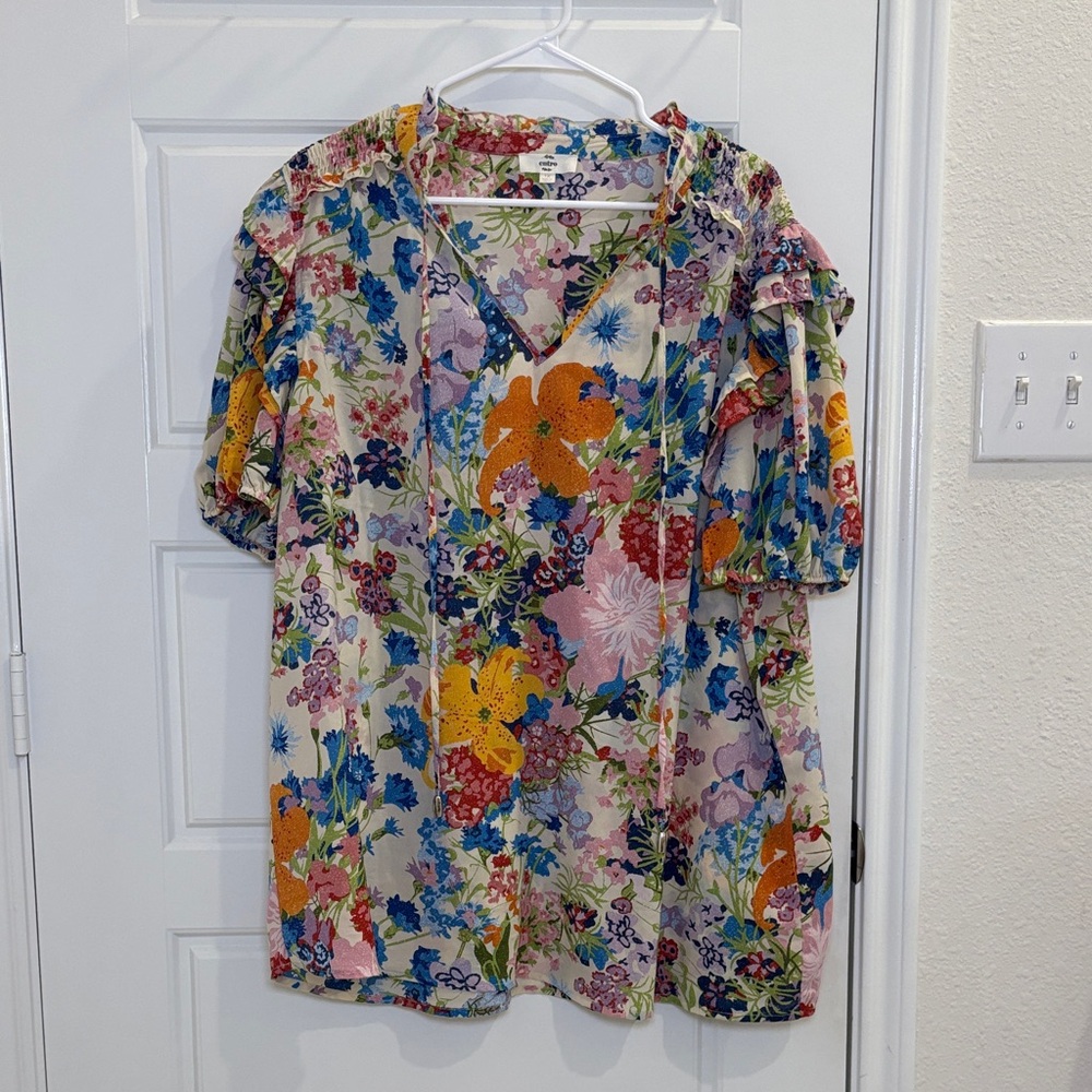 Entro Floral Ruffle Sleeve Blouse Plus Size 1X Spring Top